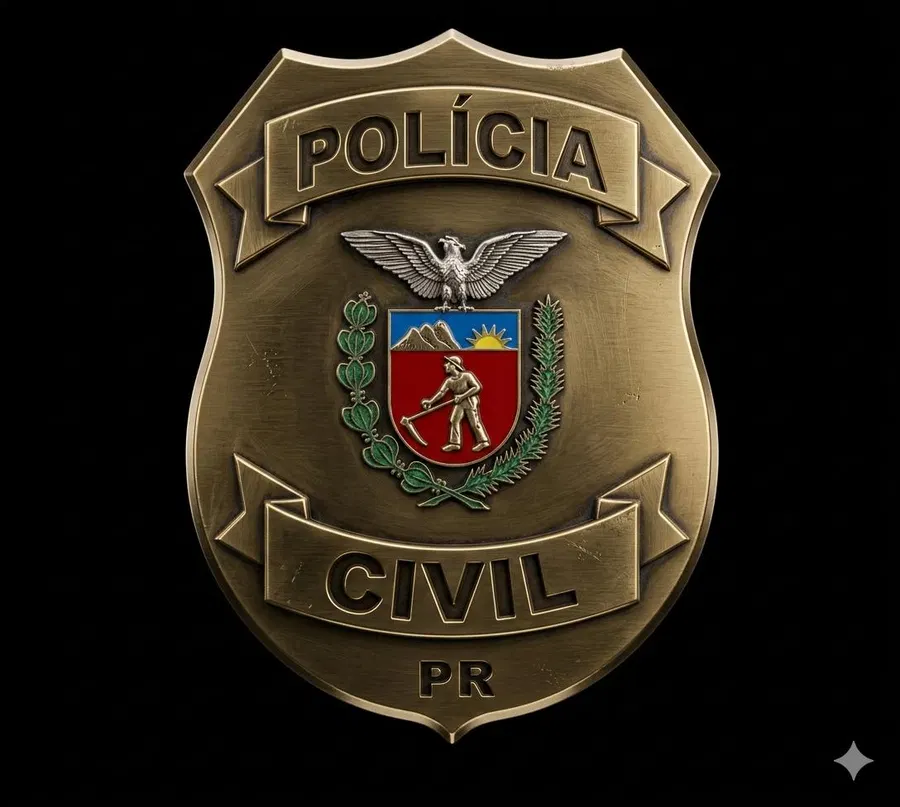 Brasão da Polícia Civil do Paraná em capa editorial ilustrativa